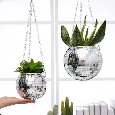 Wholesale Disco Hanging Plant Pot Balcony Disco Ball Planter Flower Pot Hanging Disco Plant Pot