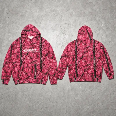 Wholesale Streetwear Real Tree All Over Print Camo Hoodie Men's French Terry Digital Print Pullover Vintage Tree Pattern Hoodie