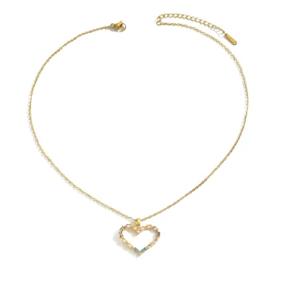 Fashionable Hot Selling Cross-border Minimalist INS Style Fresh Necklace with Heart Pendant and Sweet Collarbone Chain