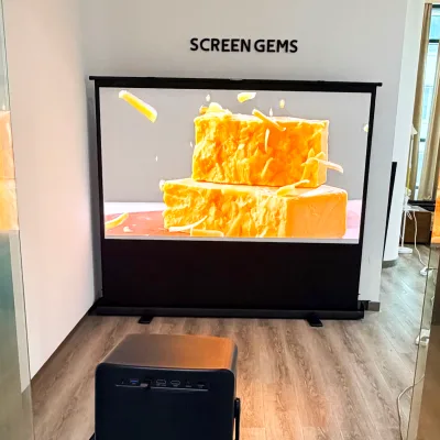 Non-electric Vertical pull up Display Standing Projector Screen 4K HD Portable Presentation Ready to Use Screen No Installation