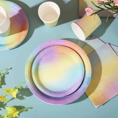 New Design Custom Paper Plate Tableware Kit Colorful Disposable Plate for Girl Birthday Party Decoration