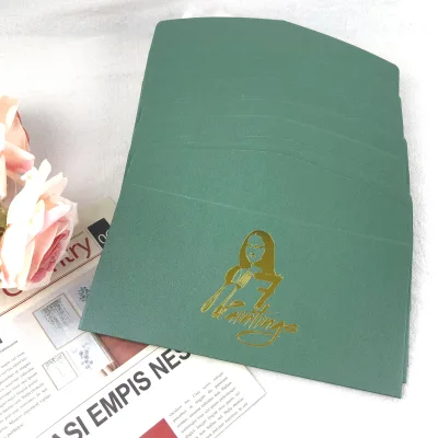High Quality Luxury Gold/Black/Silver Foil Logo Dark Green Pearl Paper Jewelry Envelope