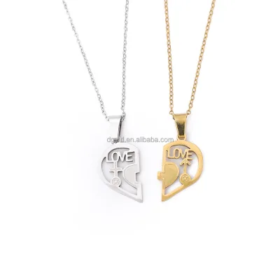 Romantic Heart Puzzle Pendant Necklace Stainless Steel Custom Charm Personalized Matching Jewelry Set for Couples Him Her