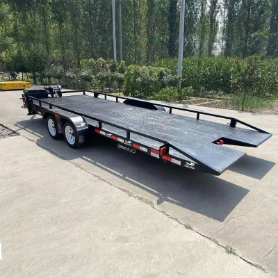 Car Hydraulic Auto Transport Trailer Flat Bed for Cars 2 Ton Tandem Electric/Handle Brake Steel Construction CE