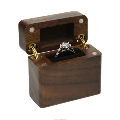 Slim Engagement Ring Box Wooden Small Ring Bearer Box for Proposal,Wedding, Black Walnut Exquisite Jewelry Box