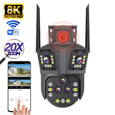 8K Wifi Camera Outdoor 20X Optical Surveillance Five Lens Three Screen Security Camera Video CCTV HUA Cloud Camera 8mp Eseecloud