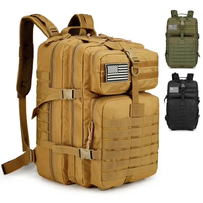 Unisex 45L 900D Tactical Vintage Nylon Backpack Waterproof Multi-Compartment 3P PVC Zipper for Outdoor Camping Hiking