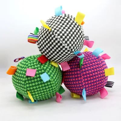 Interactive Plush Squeaky Ball Toy with Ribbons for Dogs and Cats Soft Stuffed Puppy Plush Ball Squeaky Ball Toy with Tags
