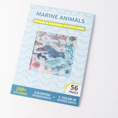 Bulk Wholesale Printed Non-toxic Kids Sticker Coloring Activity Book Set 200 Plus Puffy Scented Stickers 56 Page Marine Animal