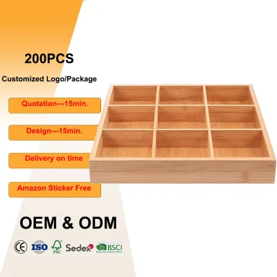 Wholesale Bamboo 9-Compartment Eco-Friendly Divided Serving Tray Bamboo Food Storage Tray for Home & Restaurant Dinnerware