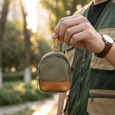 Outdoor Canvas Key Pouch Earphone Coin Purse with Hook Waist Bag Vintage Mini Small Pouch Wholesale