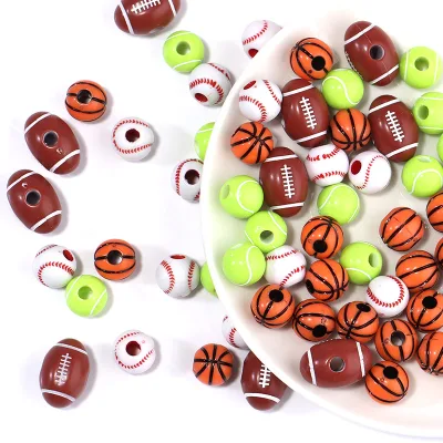 JC Crystal 10mm 12mm Acrylic Sports Ball Beads Bracelet Charm Football Basketball Rugby Baseball Beads for Jewelry Making