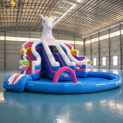 Giant Unicorn Inflatable Water Slide Bouncy Castle Climbing Wall No Pool Water Park Summer Fun