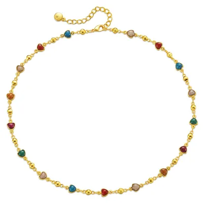 Drip Oil Colored Heart Shaped Necklace Real Gold Adjustable Length Sweet and Simple Necklace