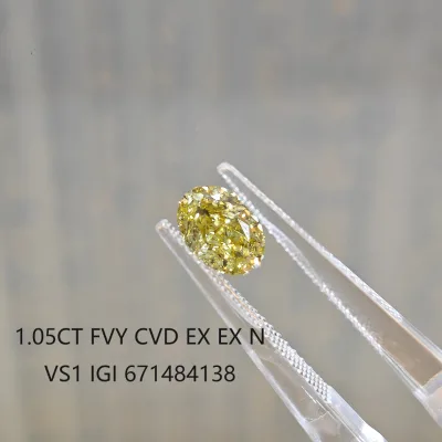 Abiding Factory Wholesale 0.8ct 1.0ct 1.5ct 2.0ct 3.0ct 3.5ct 4ct Fancy Vivid Yellow CVD HPHT VS1 Oval Lba Grown Loose Diamonds