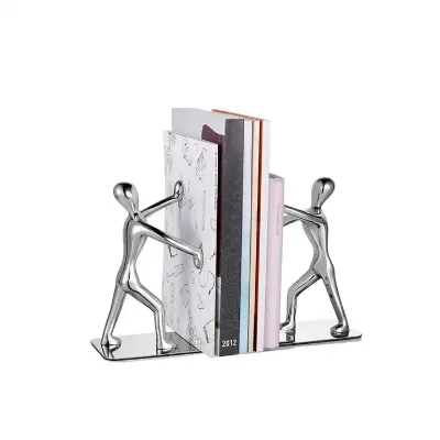 Modern Art Deco Metal Stainless Steel Stopper Push Bookend for Home Decoration