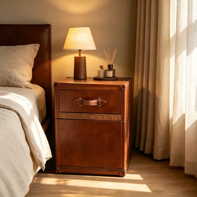 Customized Real Leather Nightstand with Hide Drawer Smart Living Room Side Table Bedroom Safe Box Storage Cabinet