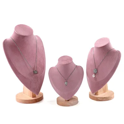 Wood Flannelette Necklace Display Rack Neck Model Pendant Jewelry Rack Portrait Neck Jewelry Window Storage Model Rack