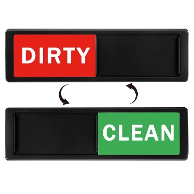 Premium Clean/Dirty Dishwasher Magnet Sign with Sliding Indicator (Red & Green, Silver Frame)