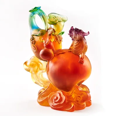 Crystal Glass Gourd Figurine Ornament Diting Craft for Home Decor Living Room Blessing Fortune Festival Gift Souvenir