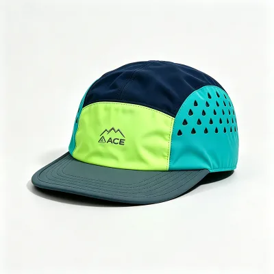 Custom Logo 5 Panel Quick Dry Running Cycling Cap Laser Cut Holes Breathable Flat Brim Outdoor Sports Camp Cap 100% Polyester