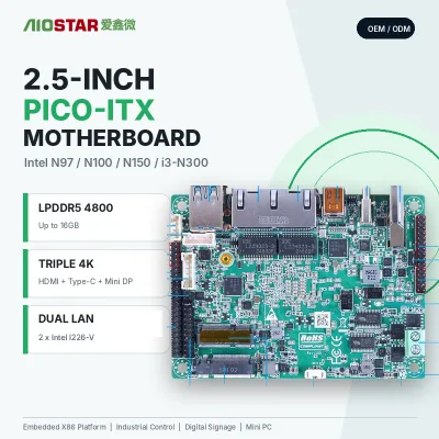 New OEM ODM AIOSTAR 2.5 Inch Pico ITX Server/Workstation Motherboard Intel N97 LPDDR5 16GB SATA for Single RAM