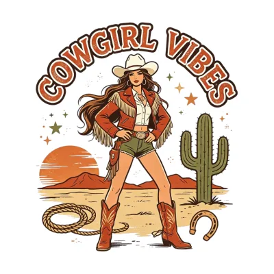 Cowgirl Western DTF Transfers Ready to Press, Wholesale Custom Heat Transfer Prints, Fast Shipping for Tees & Dresses