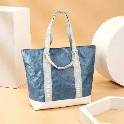Custom Logo Oversized Women Washable Paper Crossbody Shopper Handbags Tote Tyvek Shopping Bag With Inside Pocket