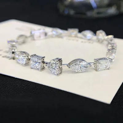 Ruyi 2025 Italian Custom Jewelry 18k Gold Bracelet Beautiful Heart Princess Marquise Oval Pear Diamond Fancy Fine Bangles