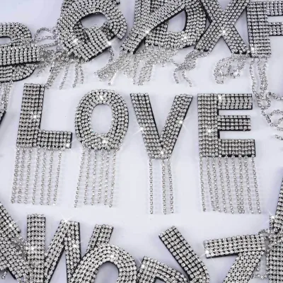 Eco-Friendly Fashion Embroidered Letters Garment Decoration Tassel Rhinestone Patches 3D Sew on Patch with Tassel