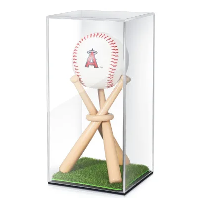 Clear Acrylic Baseball Show Case With Grass Pad and Mini Wooden Bat Baseball Holder Stand to Display Memorabilia Autograph Ball