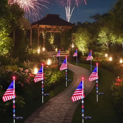 Solar Flag Pole LED Light IP65 ROHS Waterproof Remote Control Battery Included American Flag Home Garden Christmas Decoration