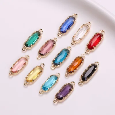 AA022433 7x21mm Oval Glass Claw Setting Double Hole Brass Connectors for DIY Bracelet Jewelry Making