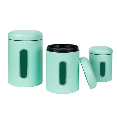 Moisture-proof Metal Coffee Canister with Lid Round Shape Single Jar Supermarket Kitchen Products Powder Coating Finish