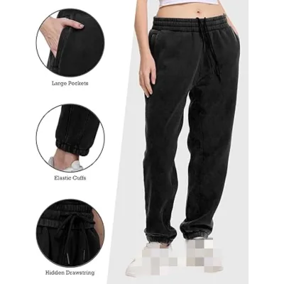 Women's Pants with Pockets Winter Fleece Lined Baggy Sweatpants Custom Acid Wash Joggers for Women