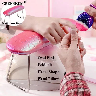 Oval Pink Foldable Heart Shape Hand Pillow Nails Lamp Placement Art Design Comfortable Nail Arm Rest for Salon