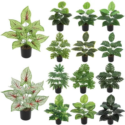12 or 18-piece Simulated Greenery Artificial Potted Plants Indoor Bonsai & Pothos Decor Polyurethane Material Wholesale