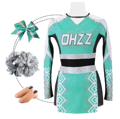 Basketball Hot Sexy Cheerleader Uniform Ruffled Cheerleading Uniform Under Sleeve Fabric Skirts Sideline Cheer Uniforms