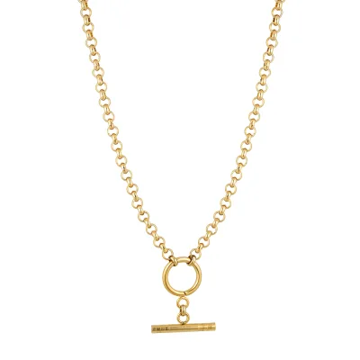 Statement Jewelry Gold Plated Rolo Chain T bar Necklace Silver Chunky Necklace