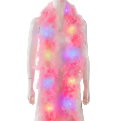 Pink Feather Boa - 2Yards 75g Colorfu 20 LED Lights Boas for Party,Wedding,Halloween Costume,Christmas Tree Light Pink