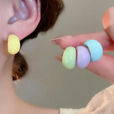 Candy colored C-shaped earrings summer fresh earrings simple temperament earrings