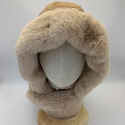 Women's Warm White Winter Faux Fur Knitted Bucket Hat Fluffy Fisherman Style Wholesale for Common Fabric Feature