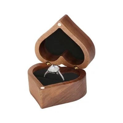 Romantic Wedding Ring Holder Wooden Ring Jewelry Box with Single Slot Heart-shaped Ring Box