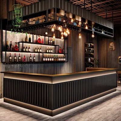 Modern Hotel Lounge Restaurant Nightclub Pub Bar Furniture Design Illuminated Led Wine Bar Counter for Liquor Cash Counter