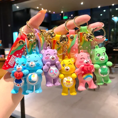 Rainbow Bear Cartoon love Bear Aluminum PVC Keychain Female Cute Couple Car Bag Pendant Creative Small Gifts Wholesale