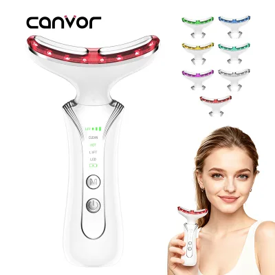 Face and Neck Lifting Massager Multifunction Face Massager With Dual Electrodes 7 Color Light High Vibration and Warmth