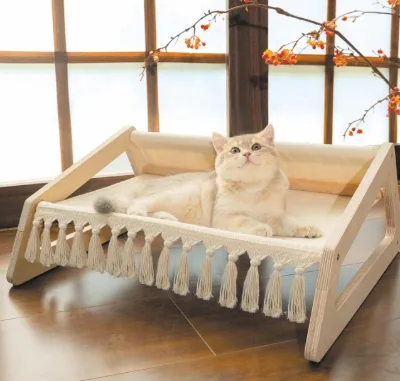Luxury Solid Wood Classic Eco-friendly Cat Hammock Bed Sleep Floor-Standing Pet Bed Furniture All Seasons Living Room