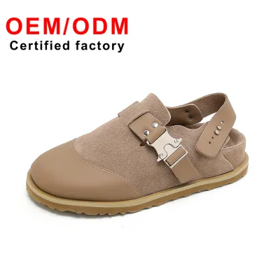 US Pop Baotou Sandals Men's and Women's Frosted Cowhide Custom Mule Shoes Thick Soled Sandals Leather Clogs External Buckle