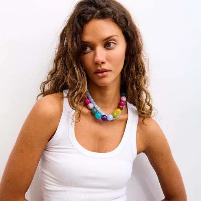 New INS Style Hot Selling Boho Candy Colors Acrylic Beads Necklace Handmade Geometric Beaded Choker for Summer Vacation Gift