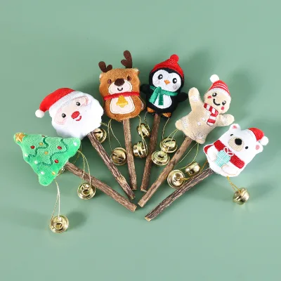 Natural Silvervine Molar Chew Sticks Cartoon Xmas Tree Santa Design Cat Dental Toy Teeth Cleaning Relief Stress Chew Toy